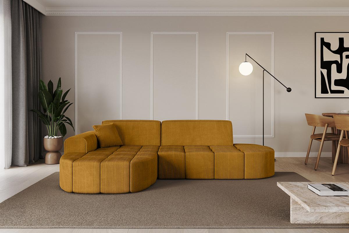 ECKSOFA Ottomane Links LIVO-L1 - 252x173x79,5 cm Senfgelb - Currygelb/Gelb, Holzwerkstoff/Textil (252/173cm) - ALTDECOR