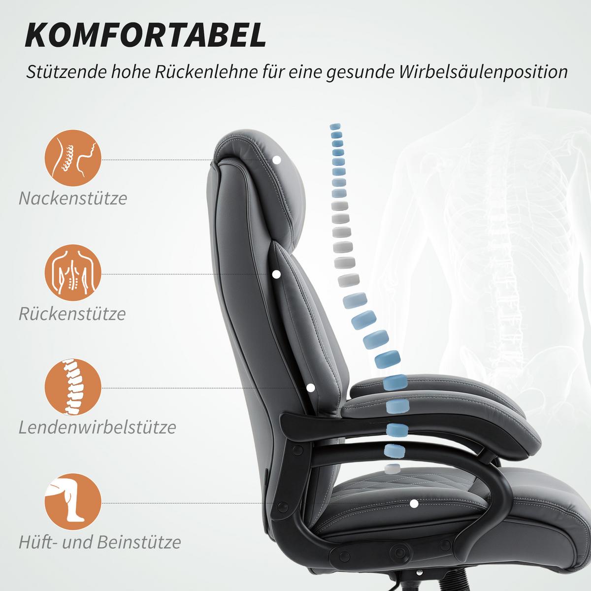 CHEFSESSEL aus PU-Leder Anthrazitgrau - Anthrazit, Leder (68/123/71cm) - HOMCOM