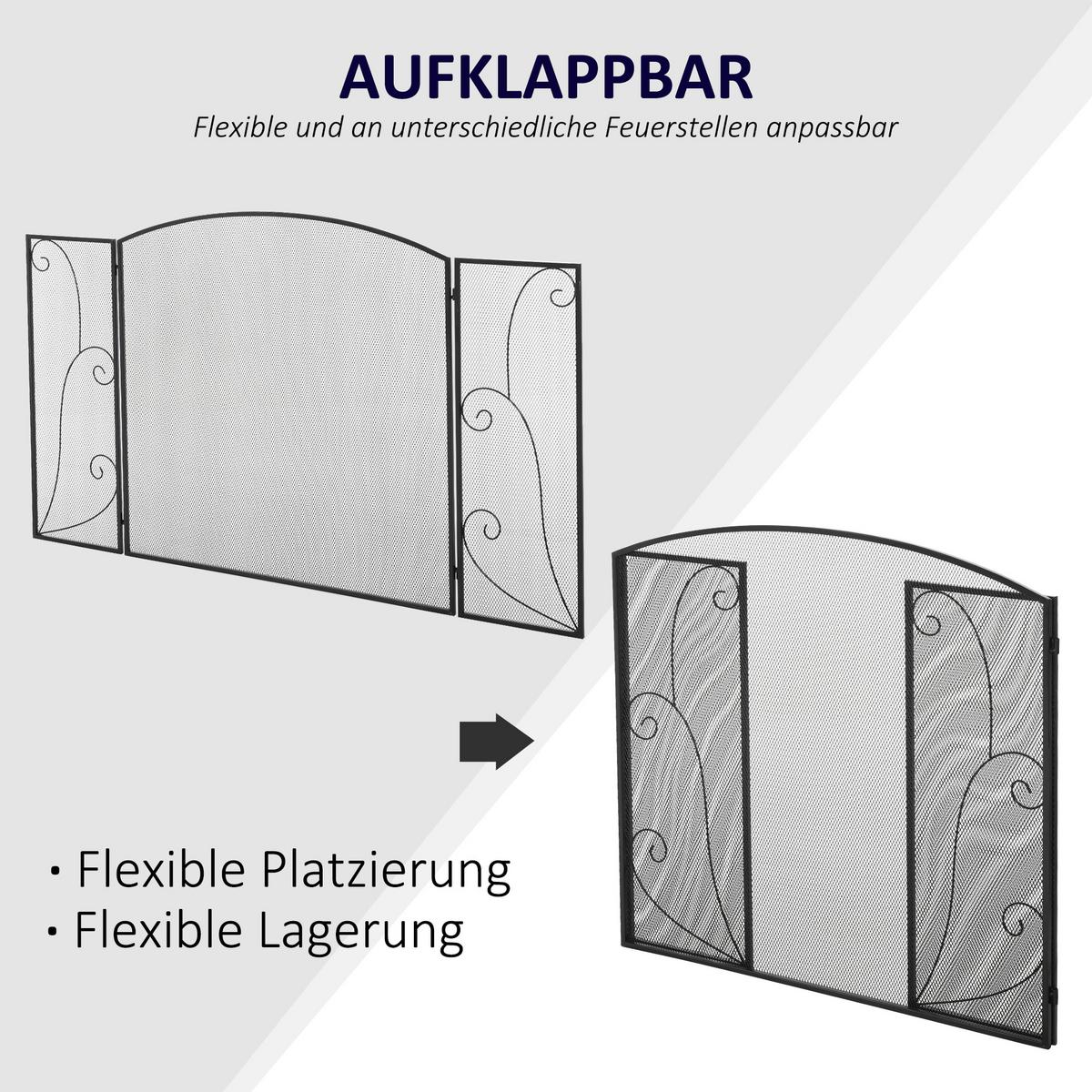 KAMINGITTER, für Wohnzimmer, Metall, Schwarz 132,5 x 76,5cm - Schwarz, Metall (1.5/76.5/132.5cm) - HOMCOM