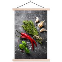 POSTER MIT MAGNETLEISTEN Pfeffer - Kräuter - Gewürze - Beton Deko Wohnzimmer 40x60 cm - Dunkelgrau, Textil (40/60/0.15cm) - MuchoWow