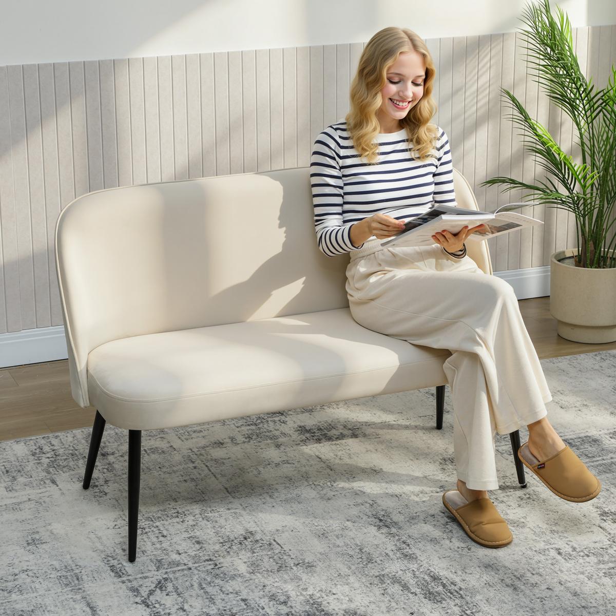 SOFA Polyester Metall Beige - Beige/Schwarz, Textil/Metall (63/84.5/127cm) - HOMCOM