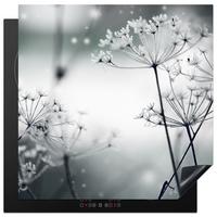 HERDABDECKPLATTE Blumen - Winter - Schnee - Natur Induktionsmatte 78x78 cm - Grau, Kunststoff (78/78/0.2cm) - MuchoWow