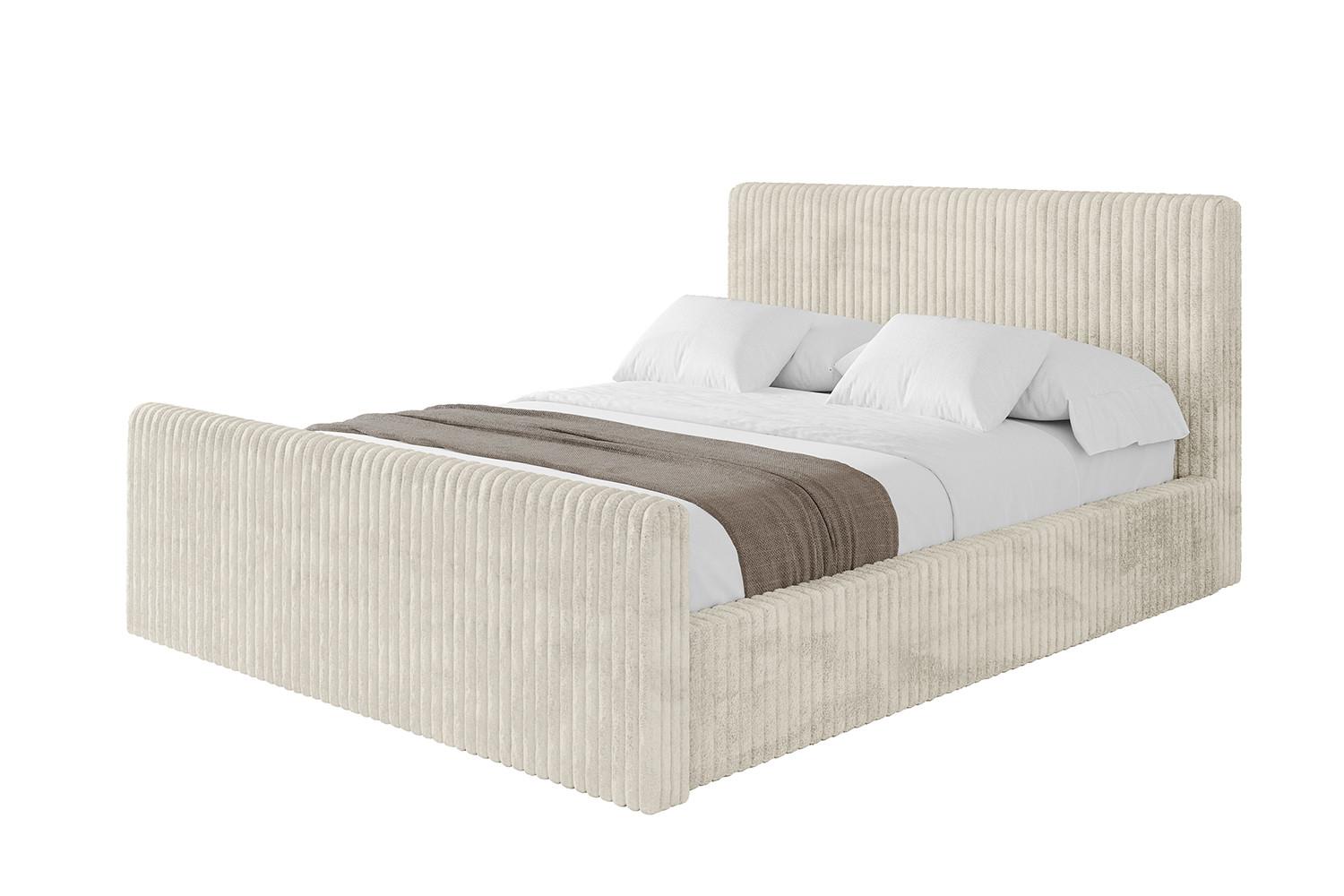 POLSTERBETT mit Bettkasten, Fußteil und Lattenrost, Boxbett mit Matratze H3/H4 - ALOVA-Z-V1 120x200 Beige - Beige, Holzwerkstoff/Textil (120/200cm) - ALTDECOR