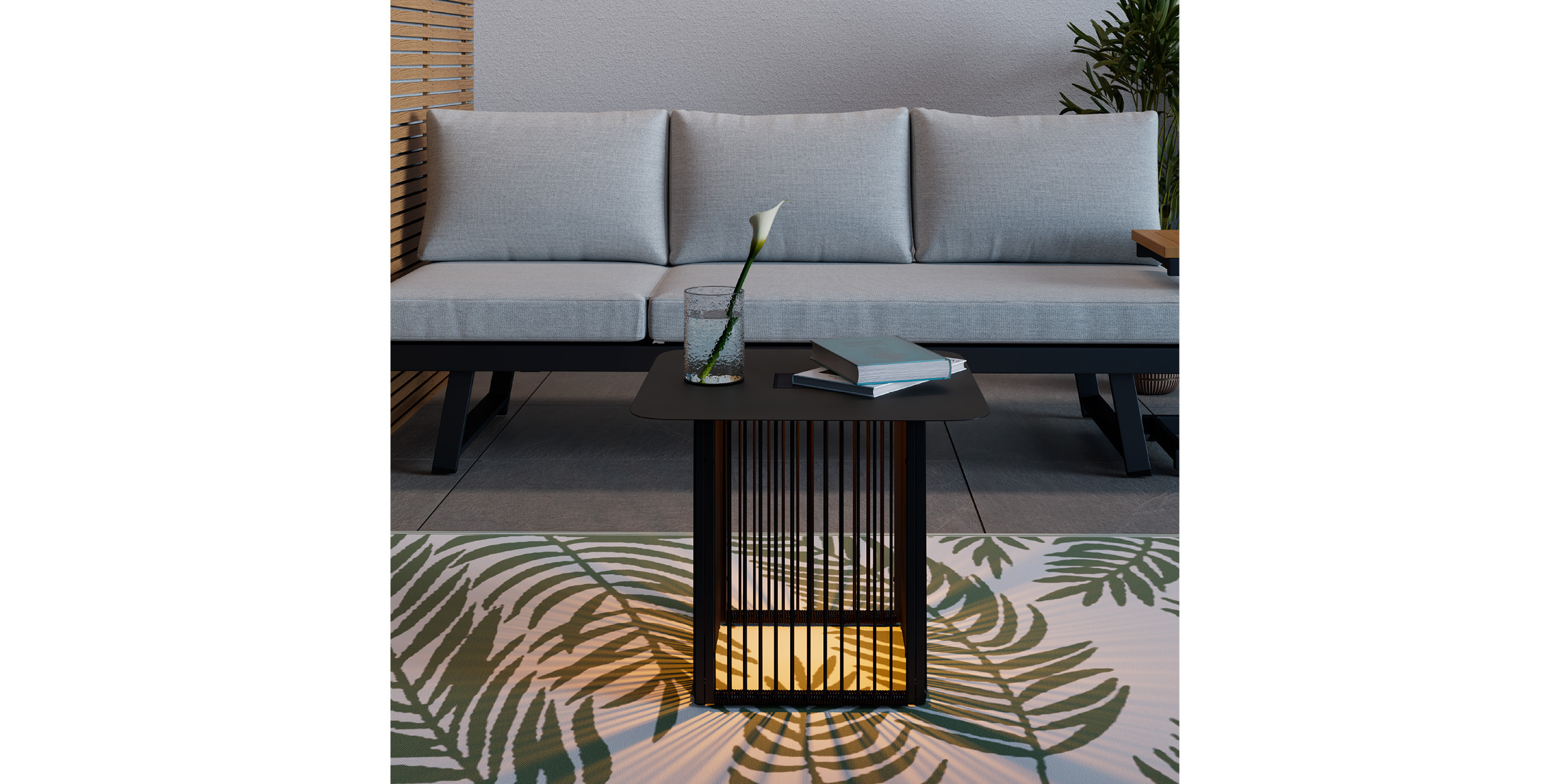 Schwarzer Outdoor-Beistelltisch mit Beleuchtung