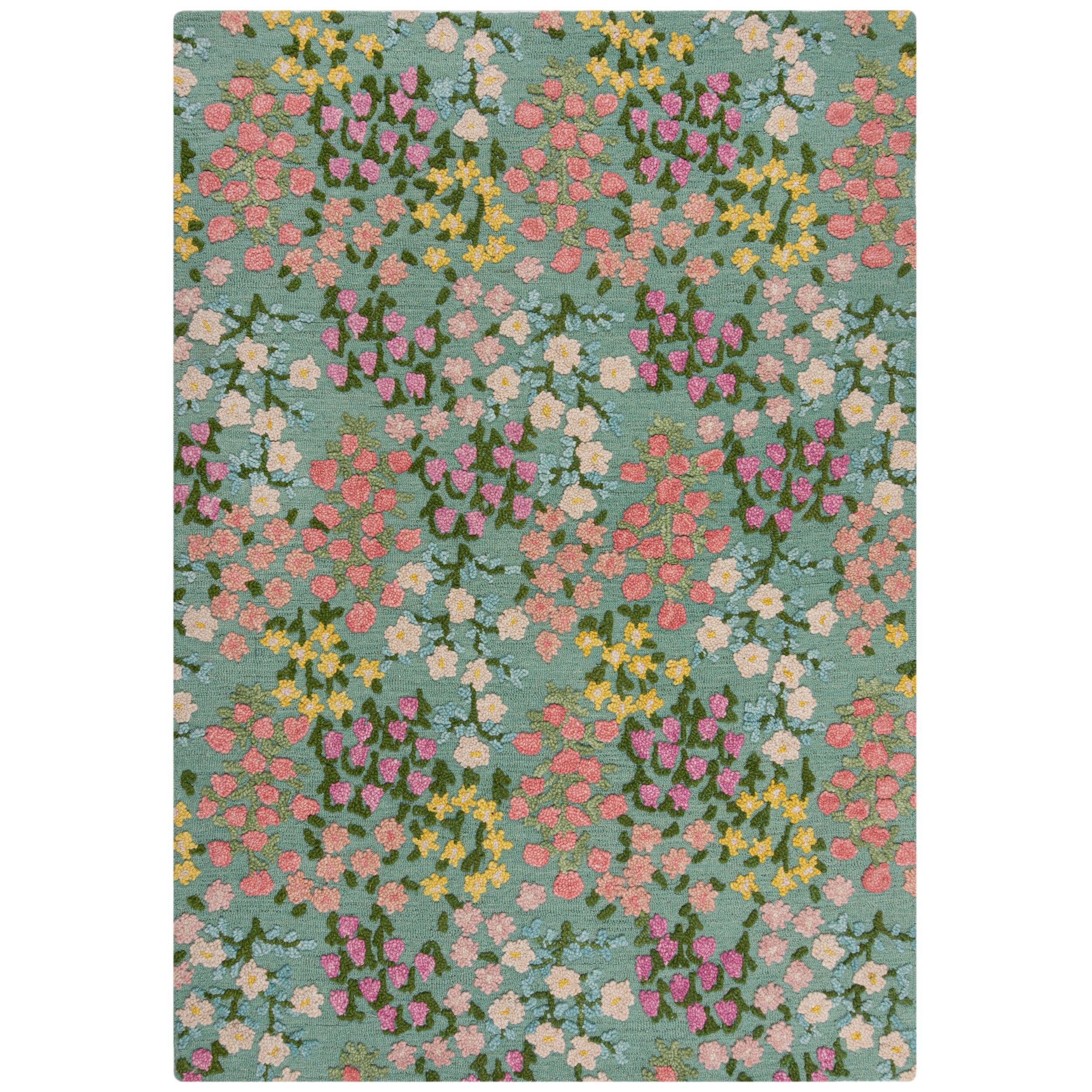 WOLLTEPPICH VALE, floral, Grün-Bunt, 200 x 290 cm - Grün, Textil (290/200cm) - KADIMA DESIGN