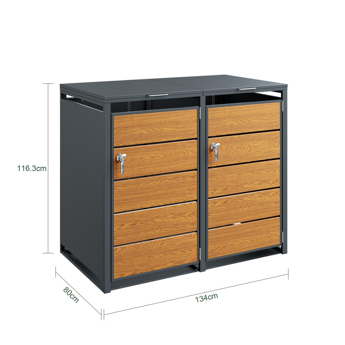 MÜLLTONNENBOX 2er 480L Metall Mülltrennung 134,2x116,2x80,2 cm - Naturfarben, Metall (134/116/80cm) - SoBuy
