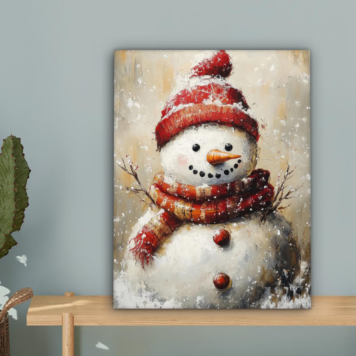 LEINWANDBILD Schneemann - Winter - Schnee - Beige Room Decor 30x40 cm - Weiß, Textil (30/40cm) - MuchoWow