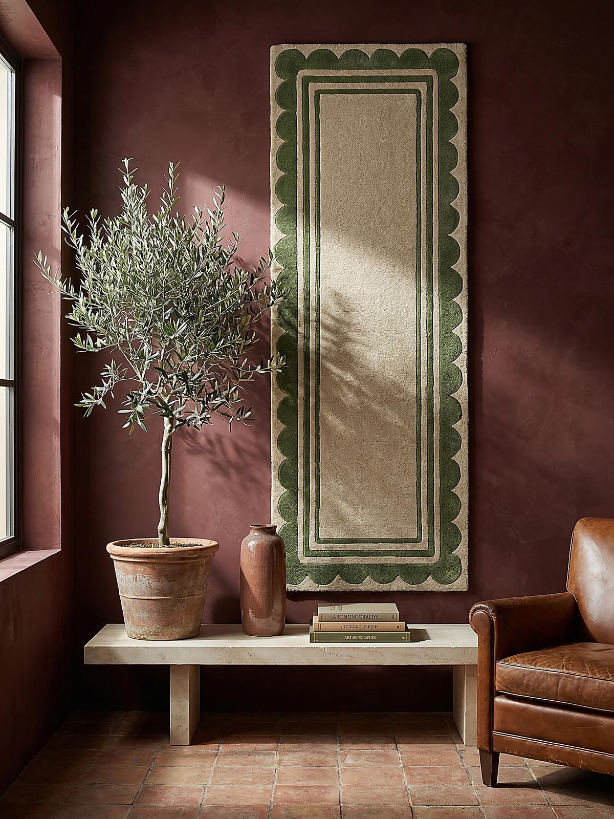 WOLLTEPPICH WENSUM, mit grafischem Muster mit Rahmen, Grün-Beige, 80 x 230 cm - Grün, Textil (230/80cm) - KADIMA DESIGN