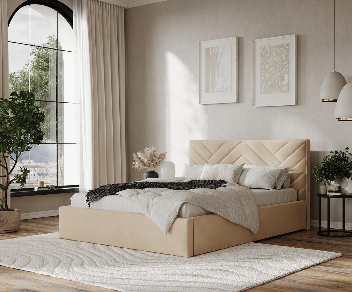 POLSTERBETT Arco 140/200 cm Beige im Kronos Stoff - Beige/Schwarz, Holz/Holzwerkstoff (140/200cm) - AltaBeds