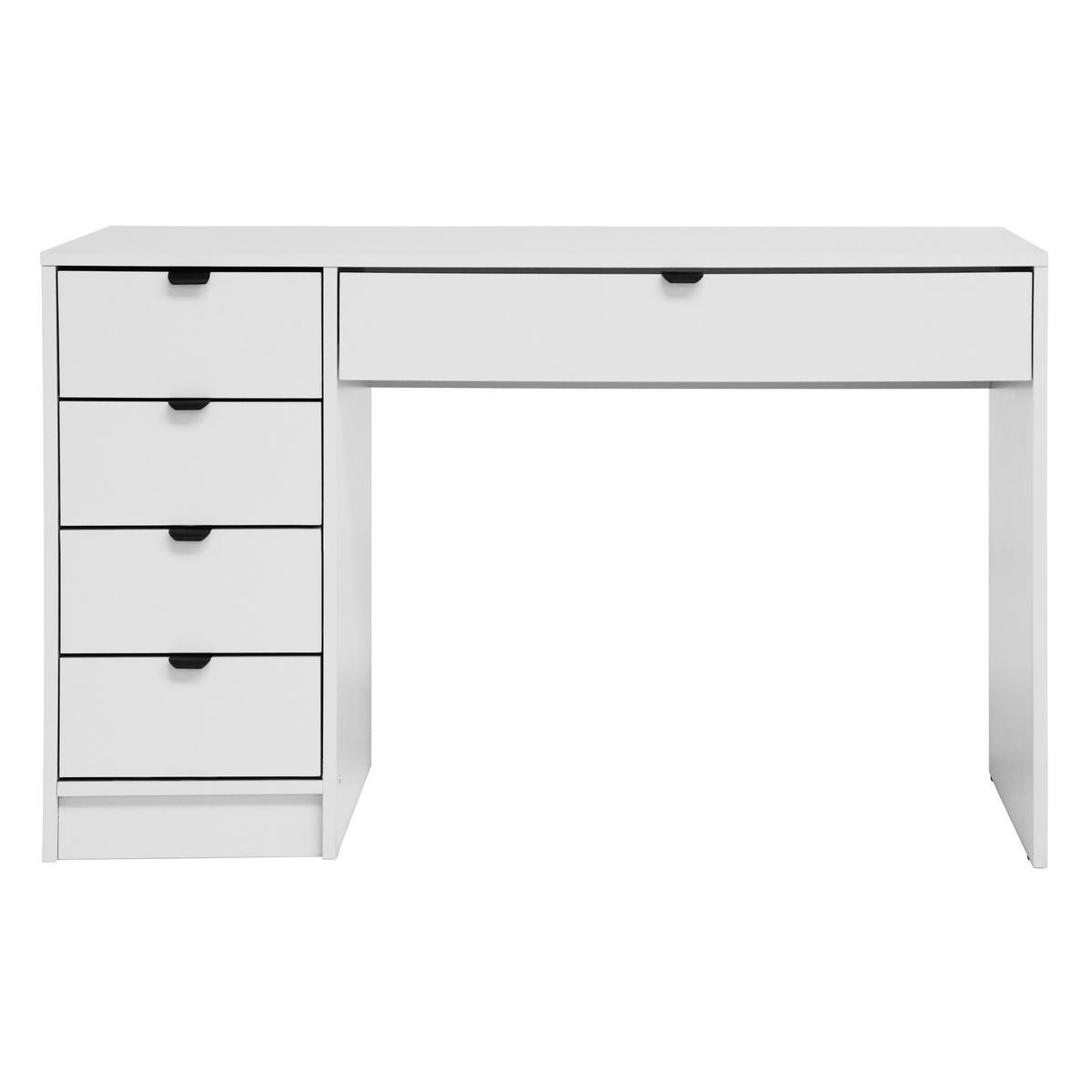 SCHREIBTISCH Malta mit 5 Schubladen, mit Griffen, Weiß - Schwarz/Weiß, Holzwerkstoff/Metall (57/120/75.5cm) - Beautysofa