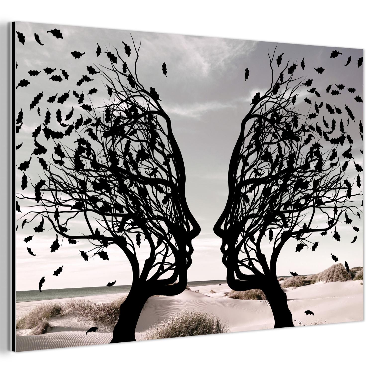 METALLBILD Strand - Meer - Menschen - Baum - Moderne Kunst Wanddeko 90x60 cm - Hellgrau, Metall (90/60cm) - MuchoWow