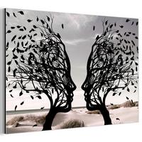 METALLBILD Strand - Meer - Menschen - Baum - Moderne Kunst 30x20 cm - Hellgrau, Metall (30/20cm) - MuchoWow