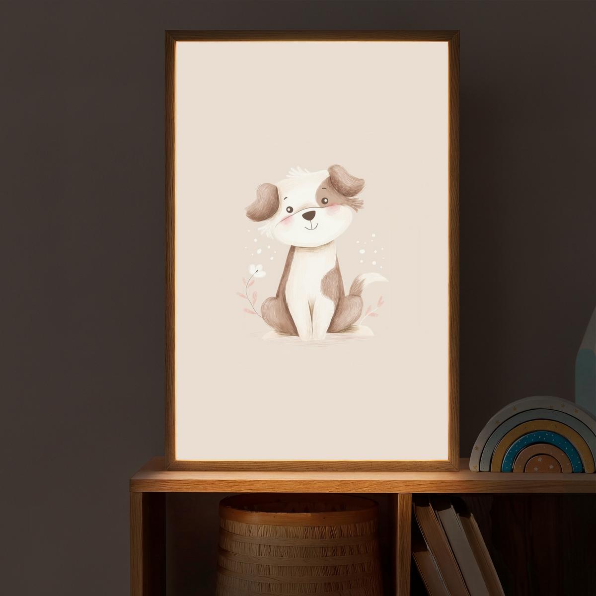 NACHTTISCHLAMPE MIT AKKU Hund - Gefleckt - Braun 40x60 cm - Beige, Holzwerkstoff (8/40/60cm) - OnlyWow
