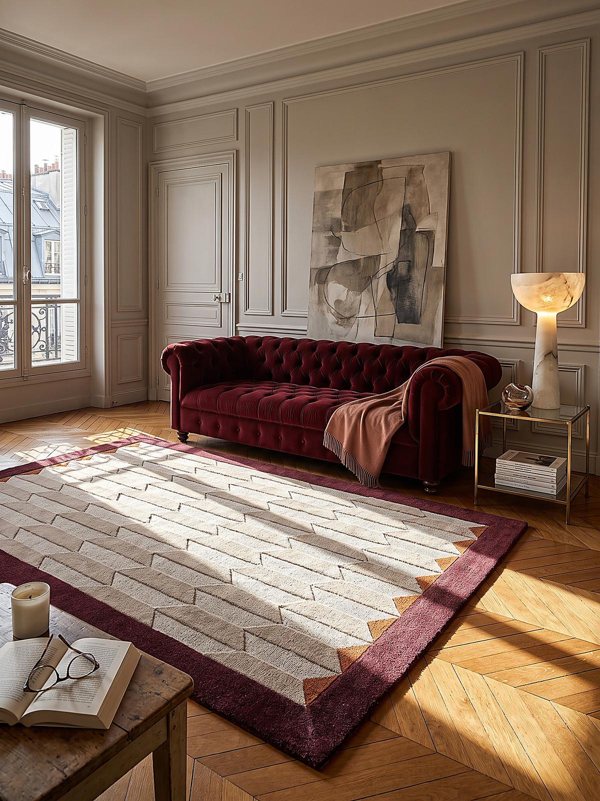 WOLLTEPPICH handgetuftet DARENT, Wabenmuster, Bordeauxrot, 200 x 290 cm - Rot, Textil (200/290cm) - KADIMA DESIGN