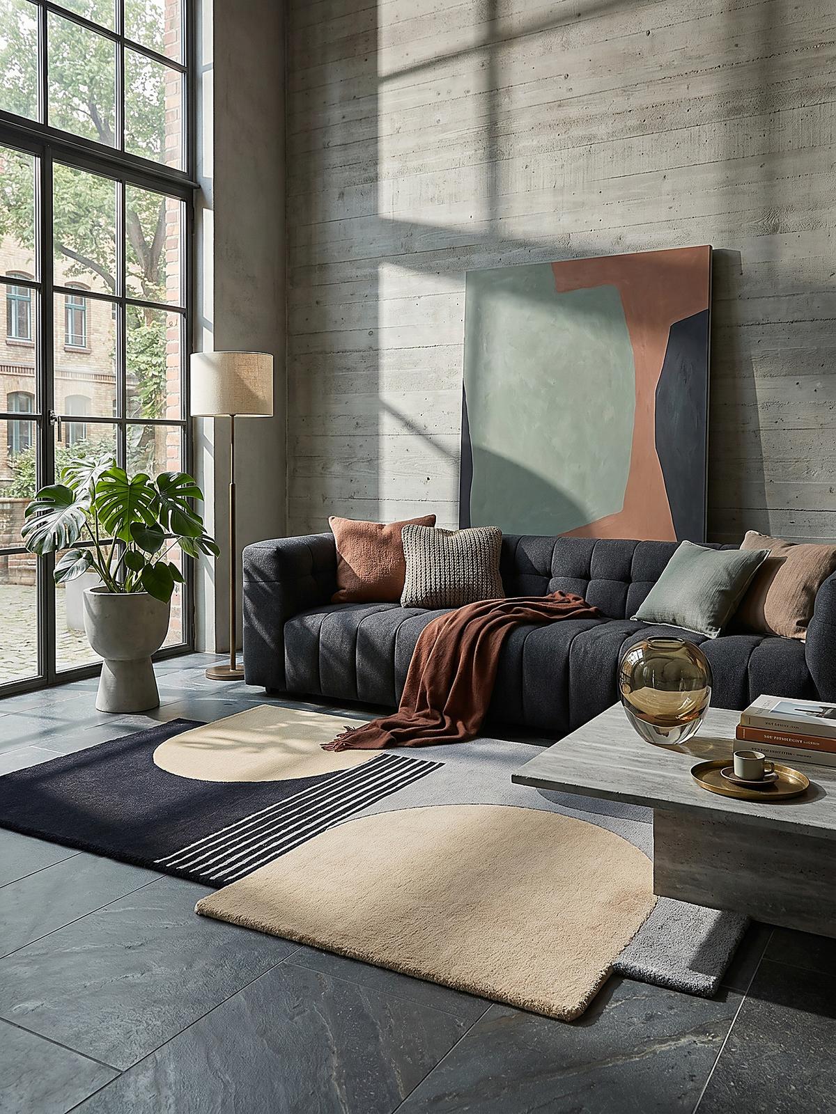 WOLLTEPPICH HALLEIN, abstrakt, aus Wolle, Grau, 120 x 180 cm - Grau, Textil (180/120cm) - KADIMA DESIGN