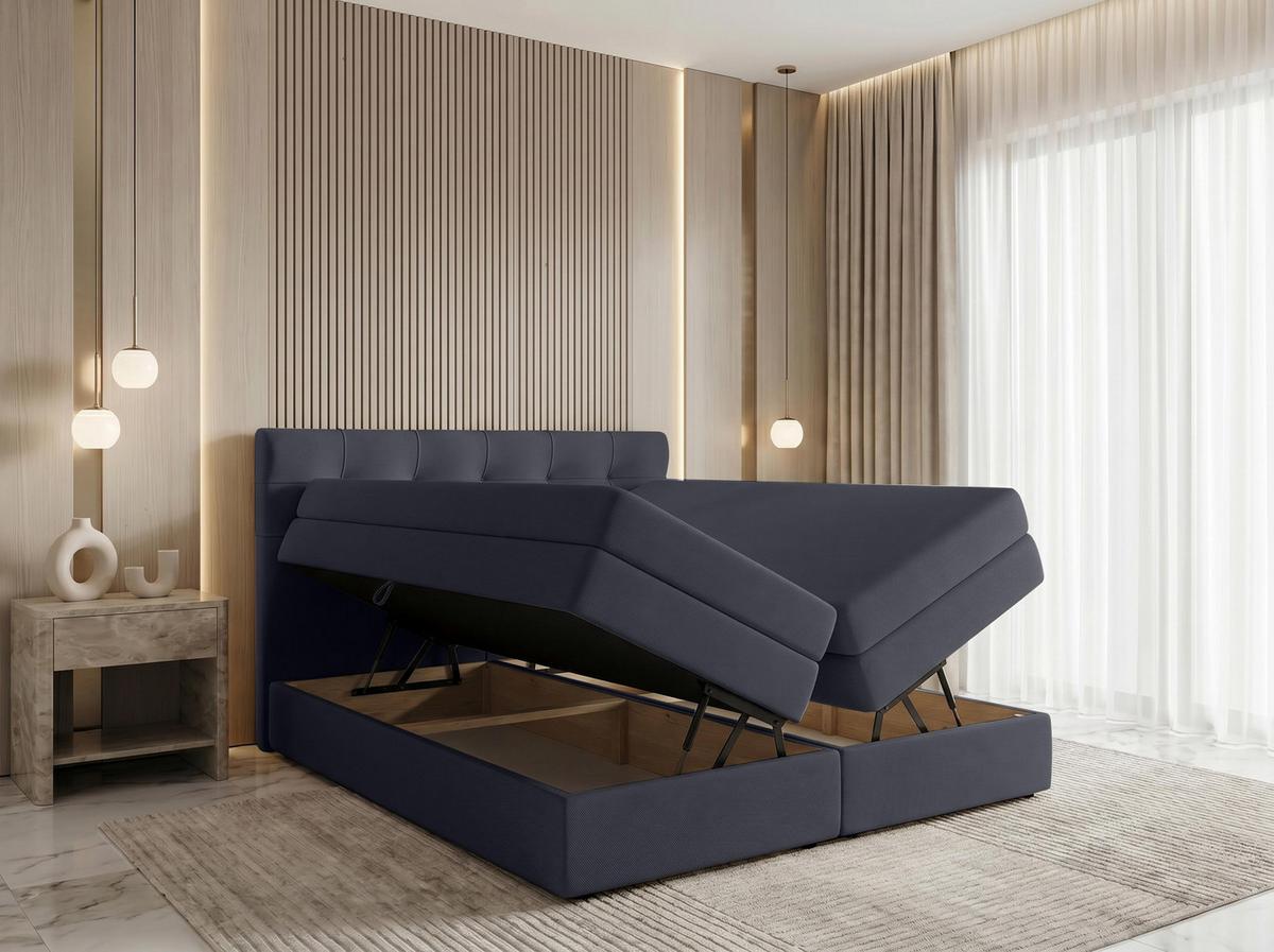 BOXSPRINGBETT FINIKE 140x200 cm mit Bettkasten und 2 Matratzen - Grau + TOPPER - Schwarz/Grau, Holz/Holzwerkstoff (140/200cm) - AX Living