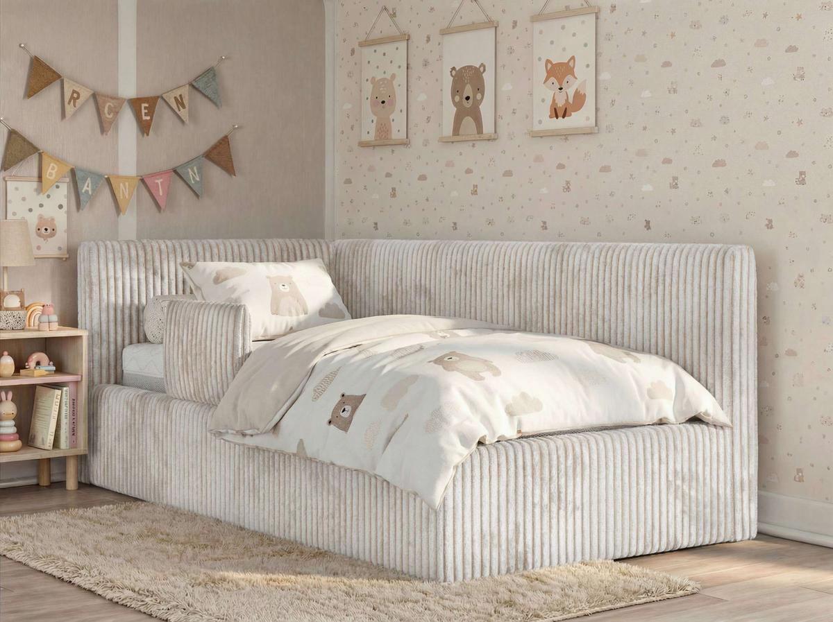 POLSTERBETT TILVO ALTA 90/200 - Beige Cord - Multitaschenfederkernmatratze - Links - Beige, Textil (90/200cm) - MKS