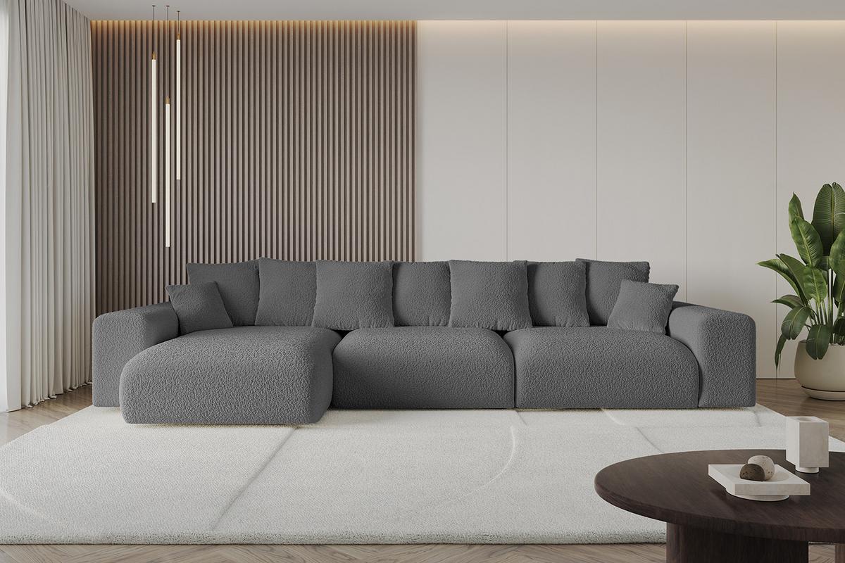 ECKSOFA Ottomane links ESKAR-L2 364x176x72 Platinfarben Bouclé - Platinfarben/Schwarz, Holzwerkstoff/Kunststoff (364/176cm) - ALTDECOR