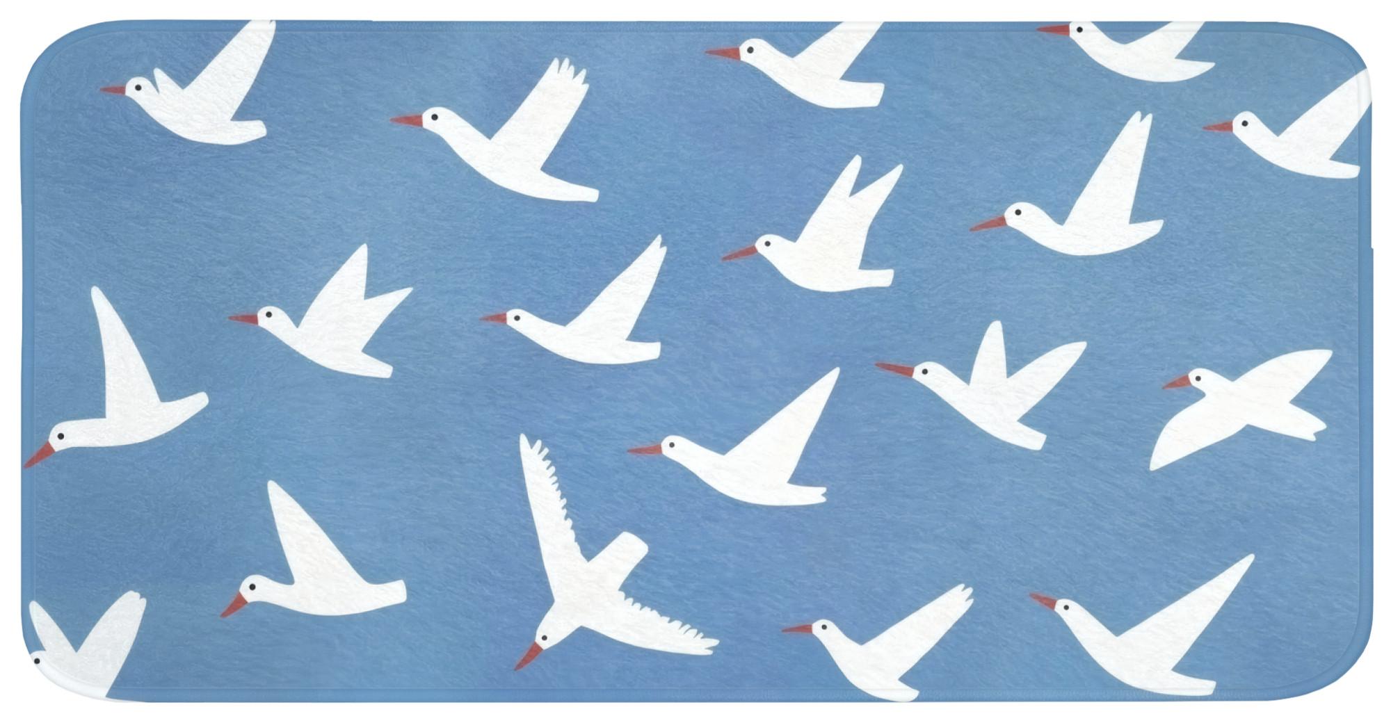BADEMATTE Vögel - Weiß - Muster Badezimmerteppich 120x60 cm - Blau, Textil (120/60cm) - OnlyWow