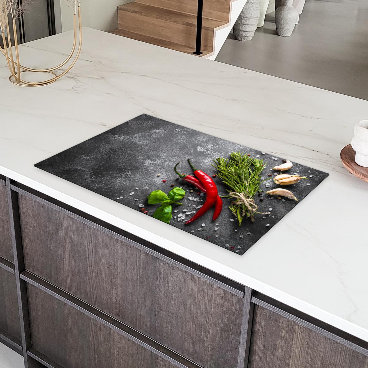 HERDABDECKPLATTE Pfeffer - Kräuter - Gewürze - Beton Ceranfeldabdeckung 85x52 cm - Rot, Kunststoff (85/52/0.2cm) - MuchoWow
