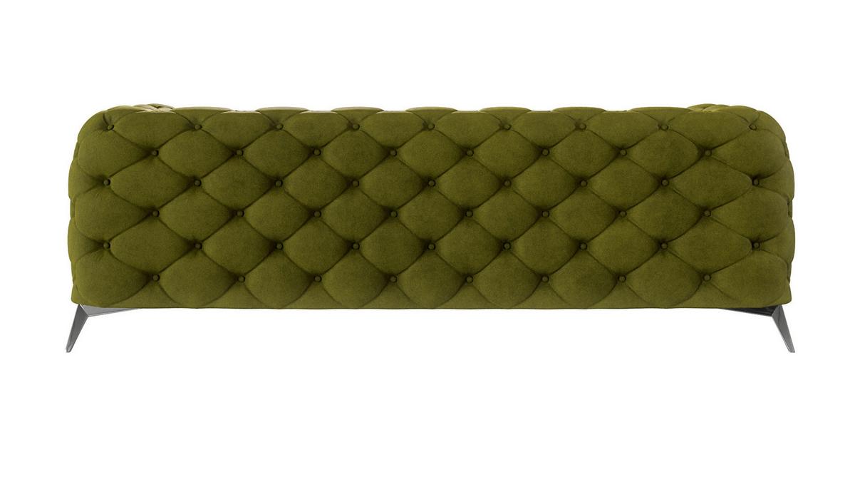 CHESTERFIELD-SOFA 3-Sitzer Laura Olive Samt - Silberfarben/Olivgrün, Holz/Textil (225/75/100cm) - S-Style Möbel
