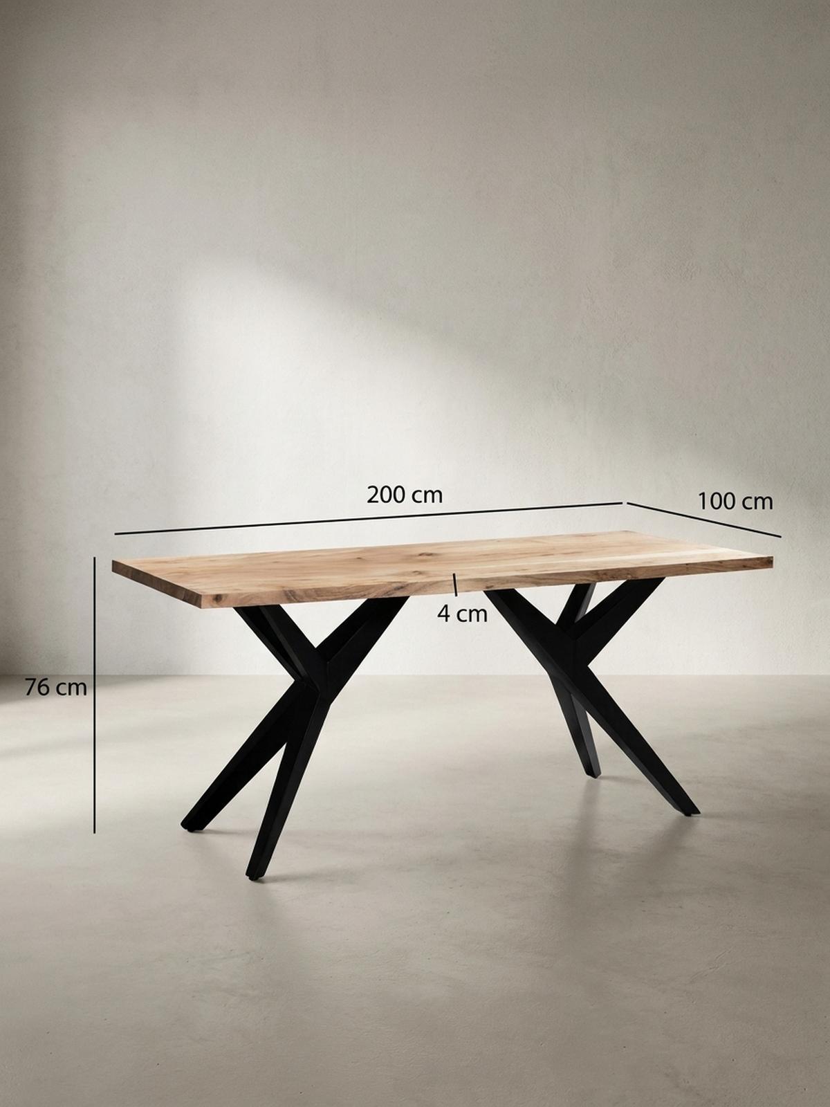 ESSTISCH Massivholz Metall Rechteckig Loft-Stil, Akazie 200x100x76 cm - Schwarz/Akaziefarben, Holz/Metall (100/200/76cm) - KADIMA DESIGN