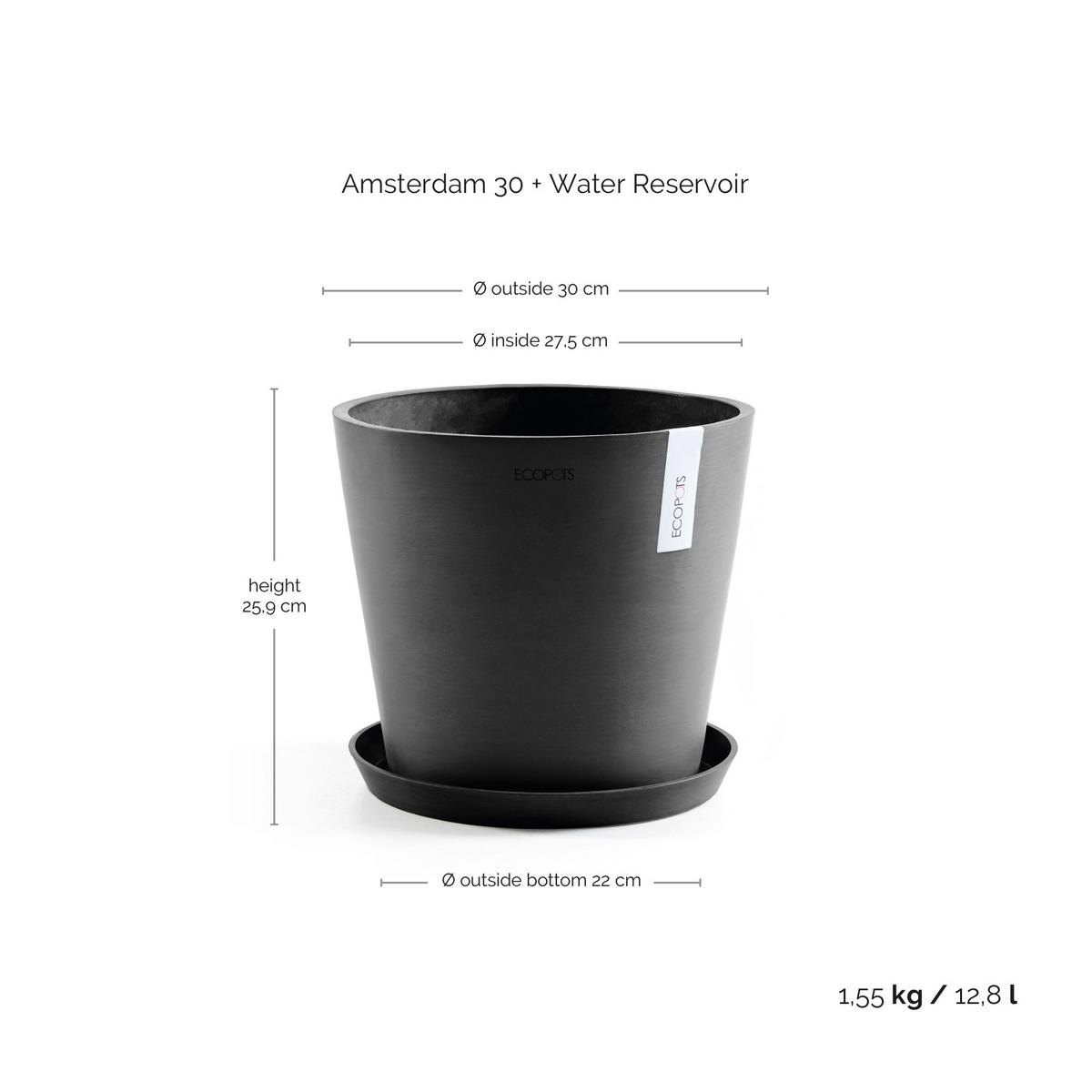 BLUMENTOPF mit Wasserreservoir Amsterdam 30/25,9 cm Dunkelgrau - Dunkelgrau, Kunststoff (30/25.9cm) - Ecopots