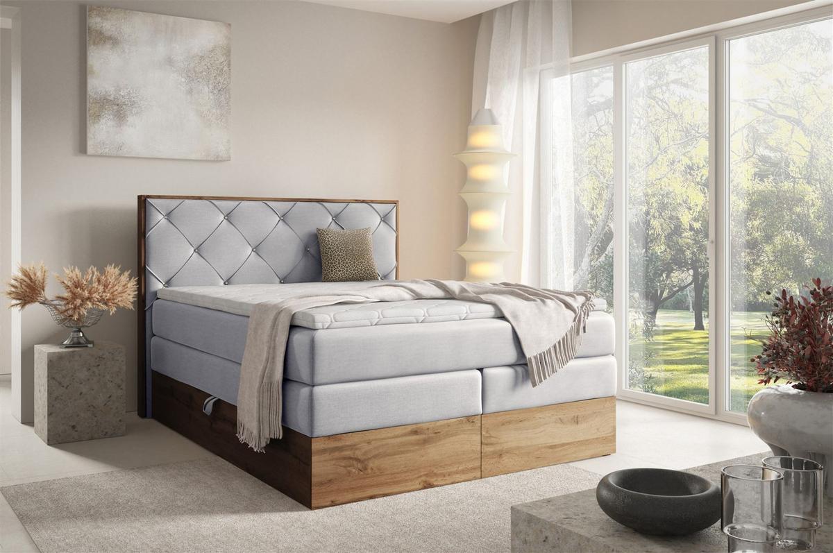 BOXSPRINGBETT Navel - Grau, Holzwerkstoff/Textil (140/200cm) - Fun Möbel