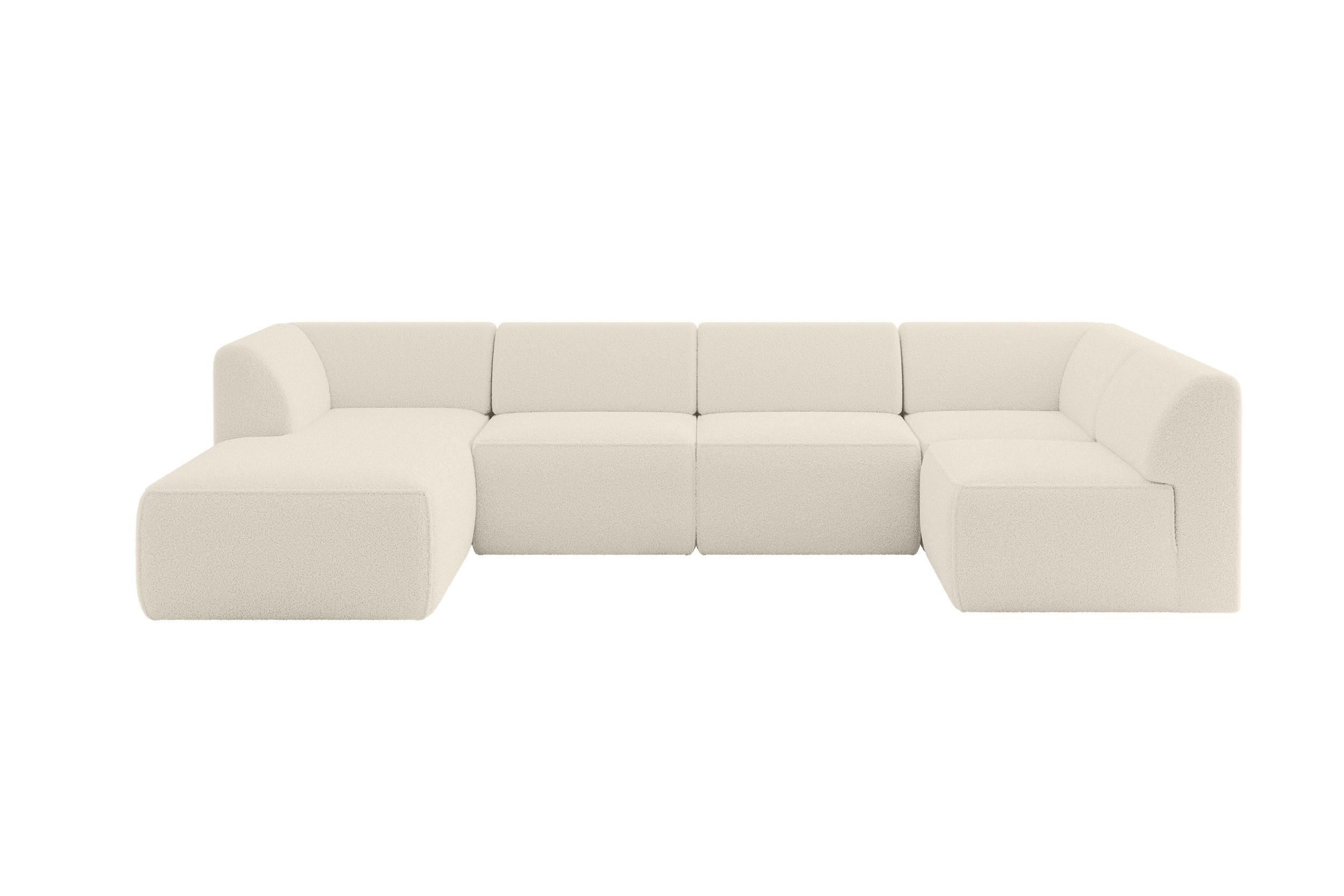 WOHNLANDSCHAFT Ottomane Links MOVO-L 345x180x78 cm Beige Bouclé - Hellbraun, Holzwerkstoff/Kunststoff (345/78/180cm) - ALTDECOR