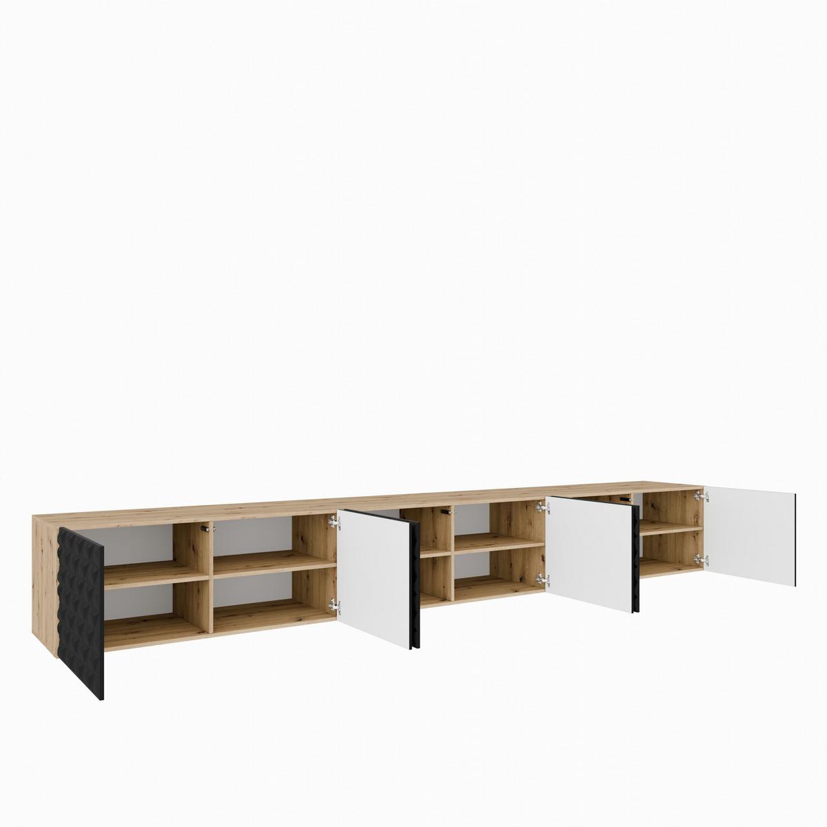 LOWBOARD ROVA 300/41/40 cm, Hängender TV-Schrank Eiche Artisan - Schwarz/Eiche Artisan, Holzwerkstoff (300/41/40cm) - MASSENO