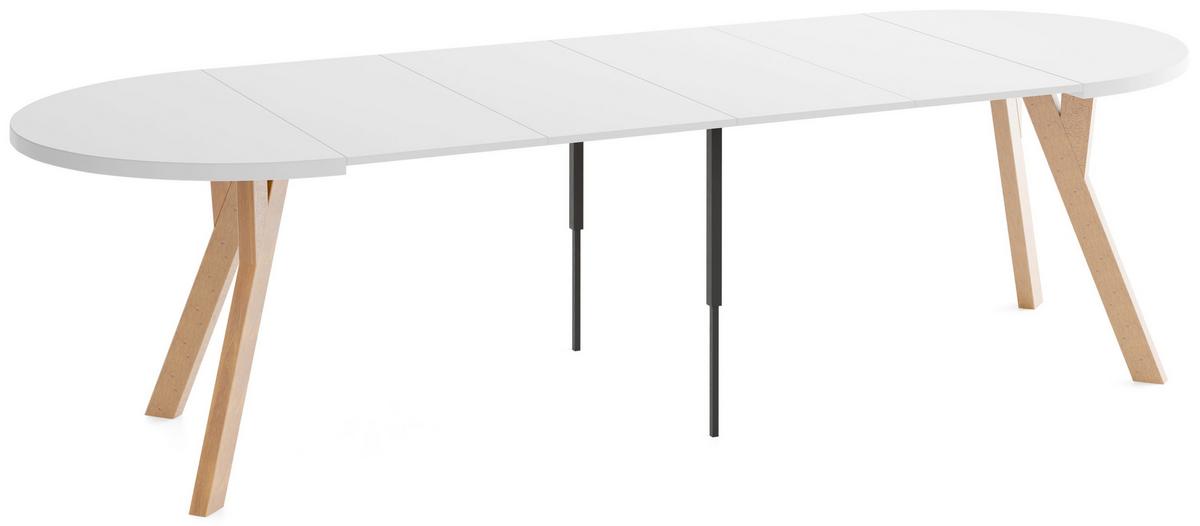 ESSTISCH Avero rund, ausziehbar, Massivholzbeine aus Buche, Weiß 100-300/100/77 cm - Hellbraun/Weiß, Holz/Holzwerkstoff (100/300/76.5cm) - WFL GROUP