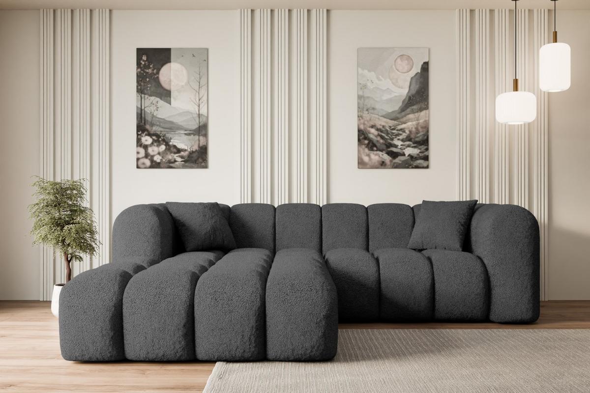 ECKSOFA Ottomane Links OLEA-L1 - 231x173x74 cm Grau - Platinfarben/Schwarz, Holzwerkstoff/Kunststoff (190/242cm) - ALTDECOR