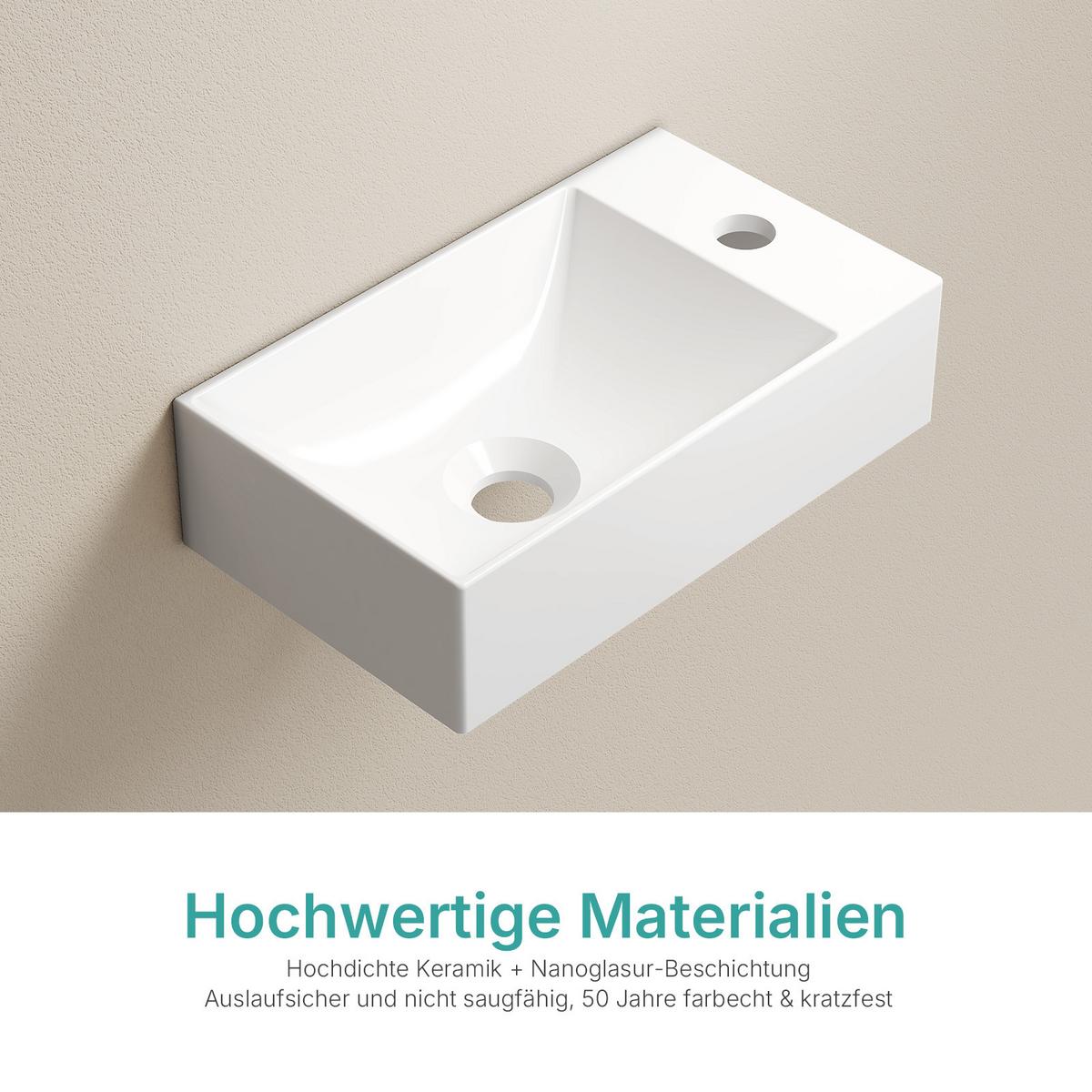 HANDWASCHBECKEN Eck-Wand Hahnloch rechts Weiß 37,7 / 21,8 / 9,9 cm - Weiß, Keramik (37.7/9.9/21.8cm) - EMKE