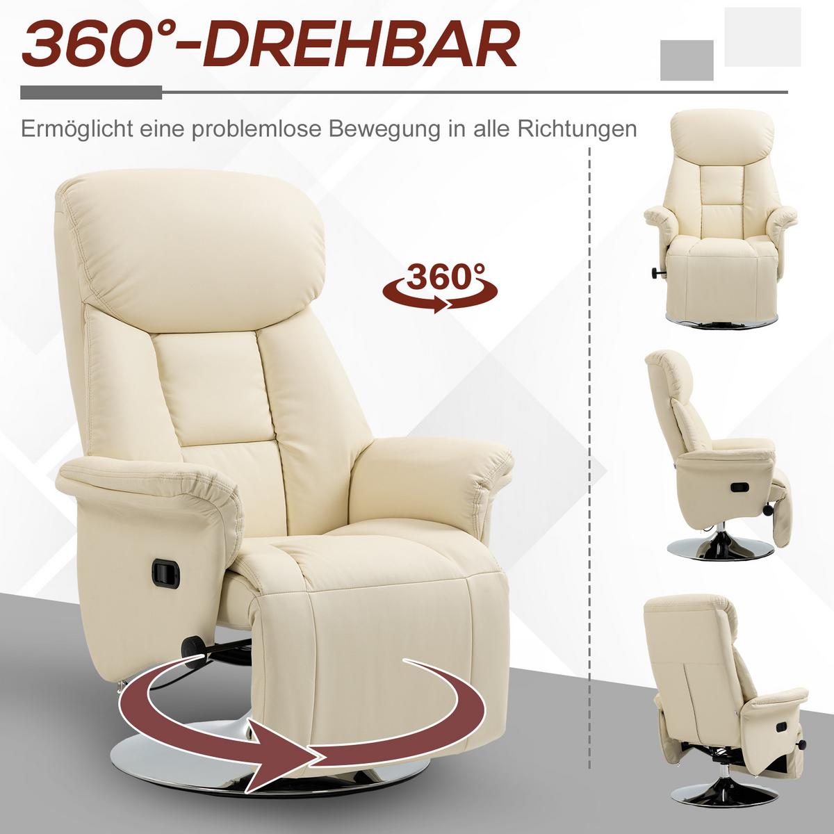 RELAXSESSEL Kunstleder Stahl Cremeweiß - Chromfarben/Creme, Kunststoff/Metall (78/109/80cm) - HOMCOM