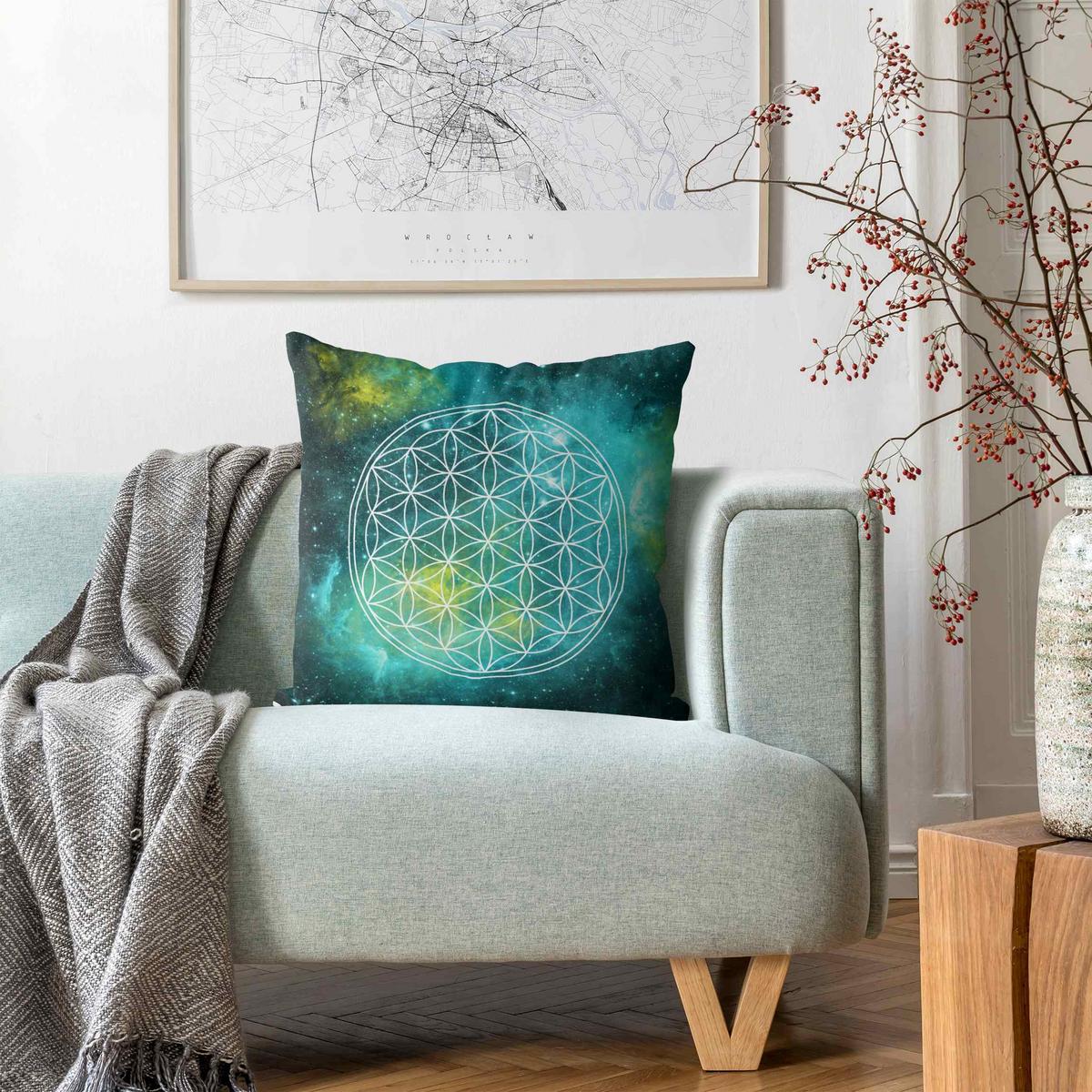KISSENBEZUG Blume des Lebens im Licht der Sterne 40/40 cm - Weiß, Textil (40/40cm) - Bilderwelten