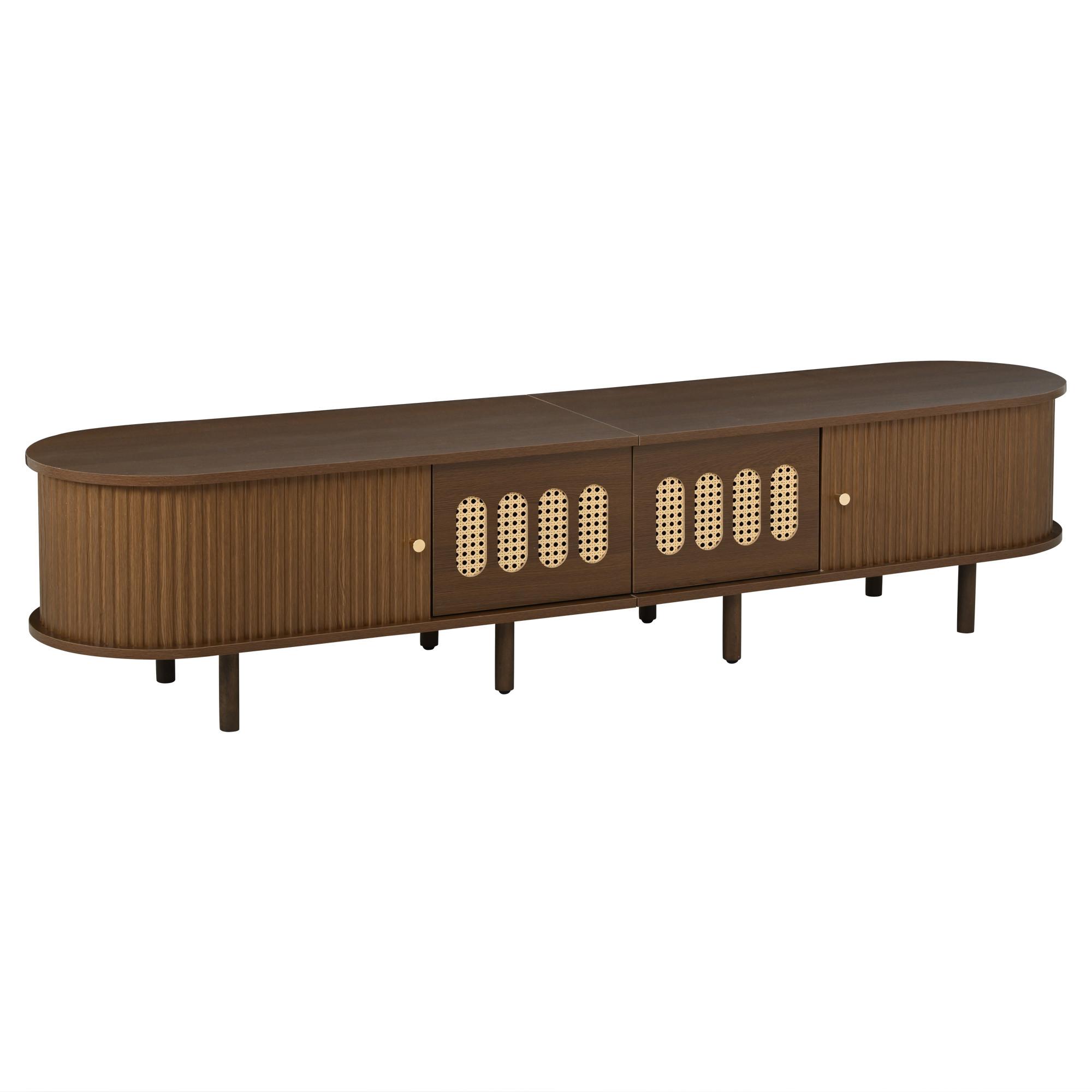 TV LOWBOARD walnuss rattan oval 180cm retro - Walnussfarben, Holzwerkstoff (180/40/40cm) - Urban Meuble