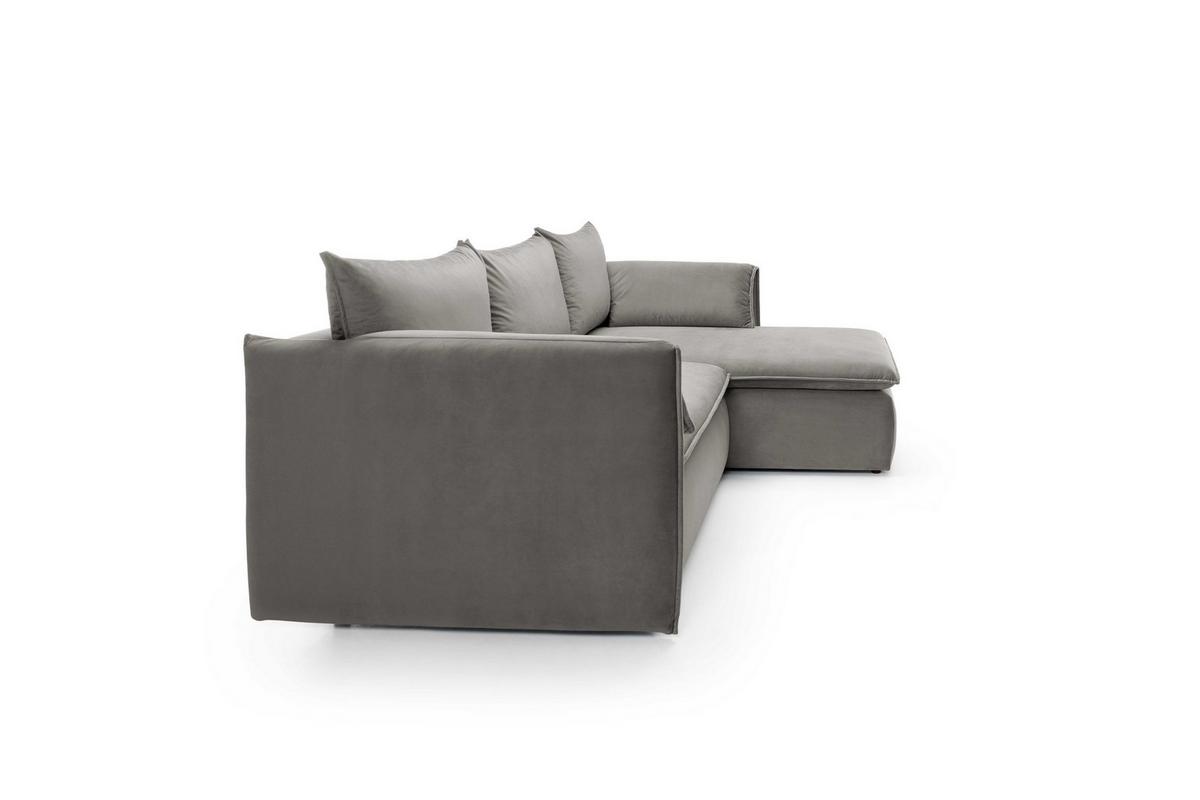 ECKSOFA PREGIO Grau Plüsch-Stoff mit Schlaffunktion - Grau, Holz (230/166cm) - MASSENO