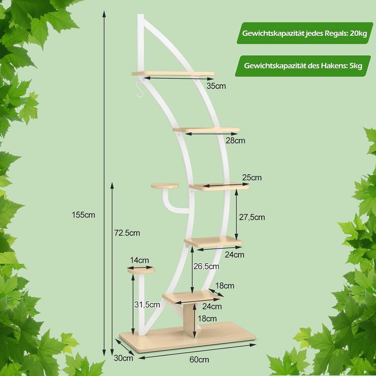 BLUMENSTÄNDER Weiß - Weiß, Holz (60/155/30cm) - COSTWAY