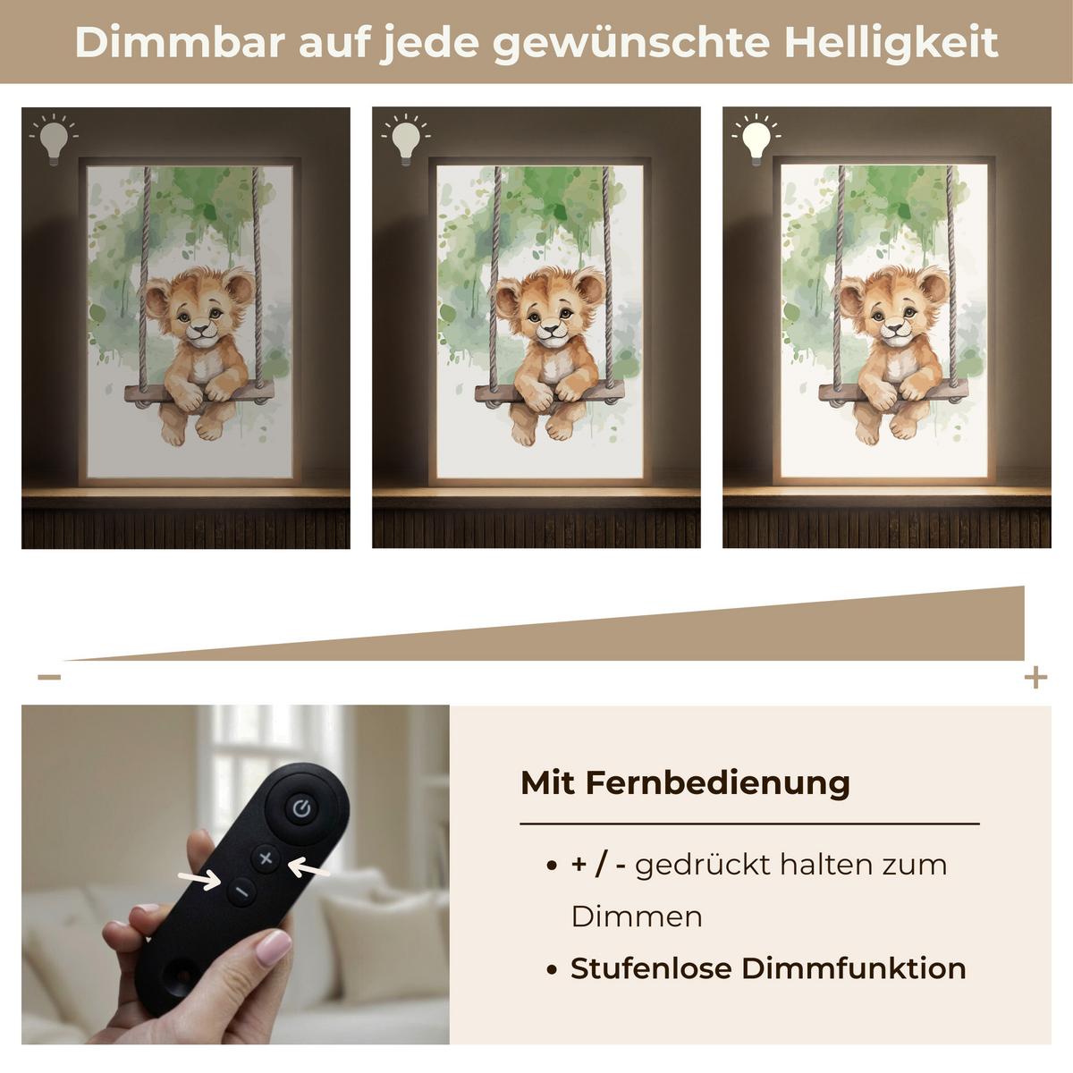 WANDLEUCHTE MIT AKKU Löwe - Tier - Kinder - Dschungel 40x60 cm - Weiß, Holzwerkstoff (40/60/8cm) - OnlyWow