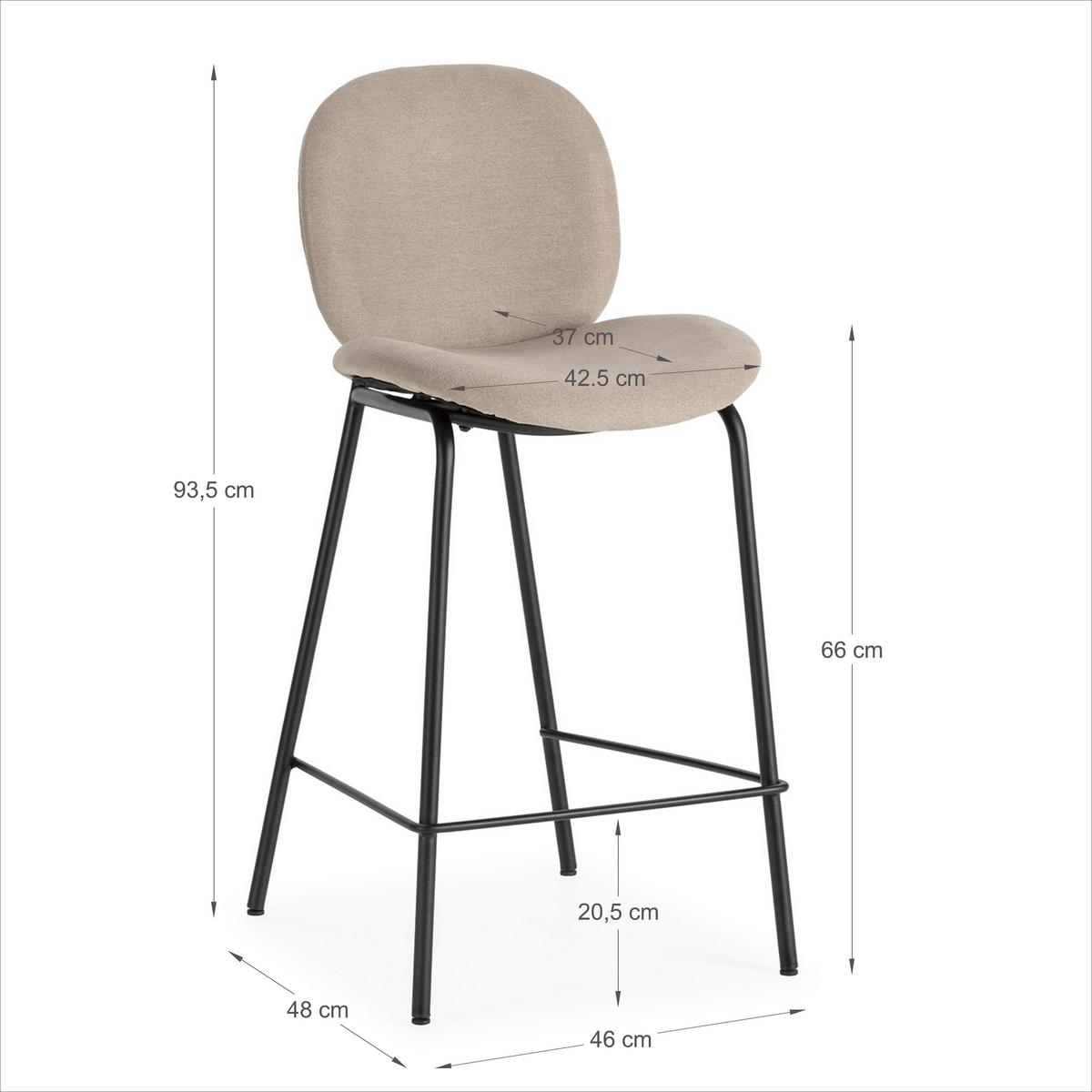 BARHOCKER (Set aus 2) aus Stoff mit schwarzen Metallbeinen - cori 43/54/66 cm - Beige, Textil (54/66/43cm) - Drawer