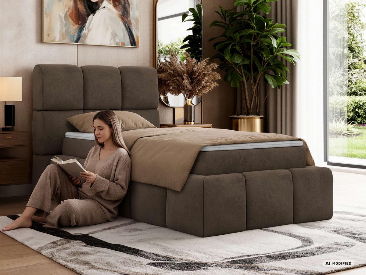 BOXBETT NIRA 90/200 - Dunkelgrau Stukture - Topper T25 - H3 - Dunkelgrau/Schwarz, Kunststoff/Textil (90/200cm) - MKS
