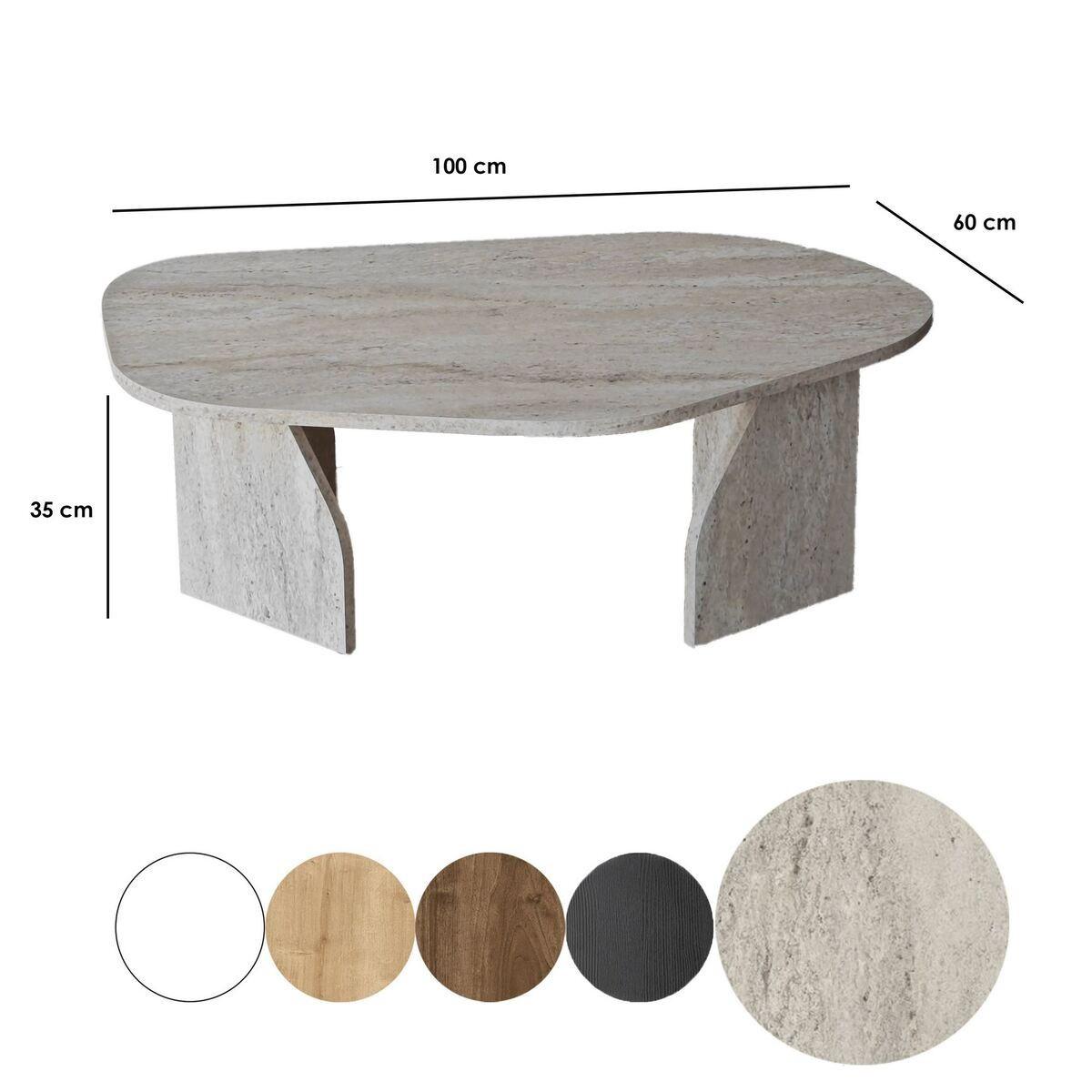 COUCHTISCH mit organisch geformter Tischplatte und breiten Beinen 100/60/35 cm - Beige, Holzwerkstoff (66/60/35cm) - Calicosy