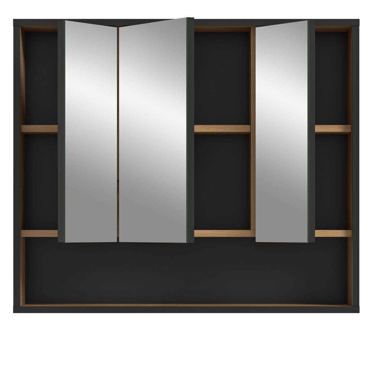 SPIEGELSCHRANK Eiche Artisan, schwarz 3-türig 80 cm, Badschrank mit Soft-Close - Eiche Artisan, Glas/Holzwerkstoff (80/68/19cm) - Inn.Furn