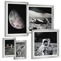 BILDER SET 5er Set - 50x50 cm & 20x30 cm & 40x60 cm Silberner Rahmen - Gemälde von Zitronenbäumen - Silberfarben, Kunststoff (40/60cm) - TULUP