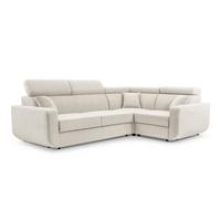 ECKSOFA RENO Beige Plüsch-Stoff mit Schlaffunktion - Beige, Holz (263/184cm) - MASSENO