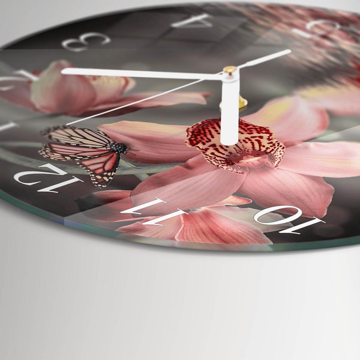 WANDUHR aus Glas Ø30 cm - Orchidee - Pink, Glas (30/30/0.4cm) - TULUP