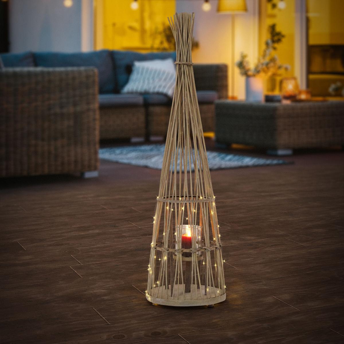 BAMBUS LATERNE H: 110 cm Holzfarbe Boho Stil - Naturfarben, Holz (31/110/31cm) - ECD-Germany