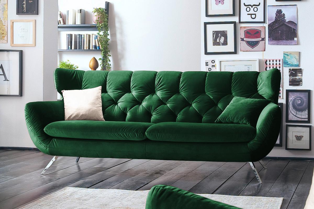 SOFA CHARME Smaragdgrün Velvet - Smaragdgrün/Silberfarben, Textil/Metall (175/94/95cm) - KAWOLA