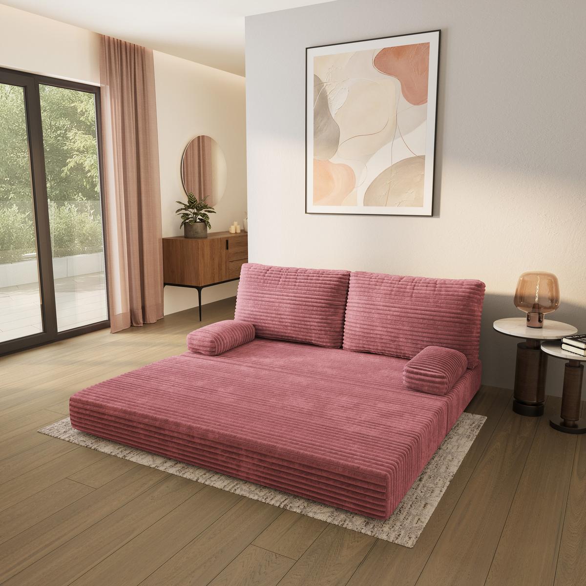 BETTSOFA SILAR aus Schaumstoff Kordstoff Rosa Schlaffunktion - Rosa, Textil (170/86/80cm) - MASSENO