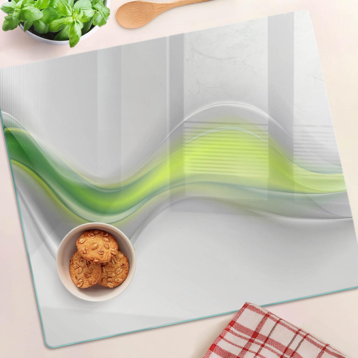 GLASPLATTE 60x52 cm Wellenabstraktion - Grün, Glas (60/0.4/52cm) - TULUP